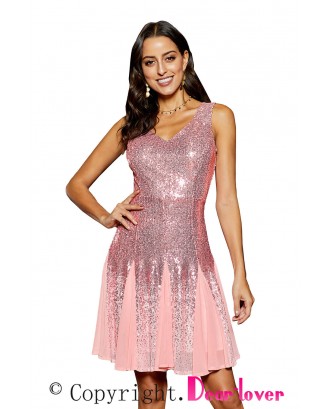 Pink Sequin&Chiffon Mini Dress