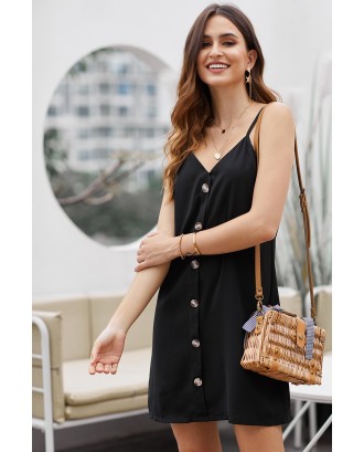 Black Buttoned Slip Dress