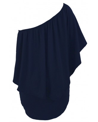 Multiple Dressing Layered Dark Blue Mini Poncho Dress