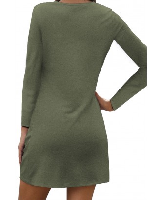 Green Long Sleeve Side Knot T-shirt Mini Dress