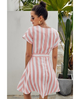 Pink Fashion Stripe Short Sleeve Casual Dress