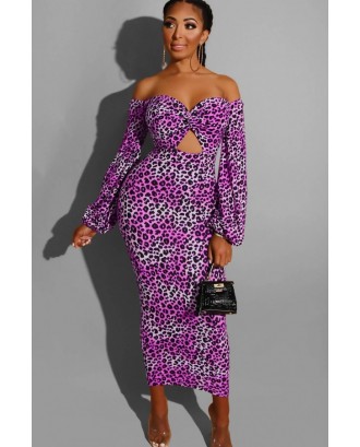 Purple Leopard Cutout Sweetheart Neck Sexy Bodycon Dress