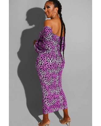 Purple Leopard Cutout Sweetheart Neck Sexy Bodycon Dress