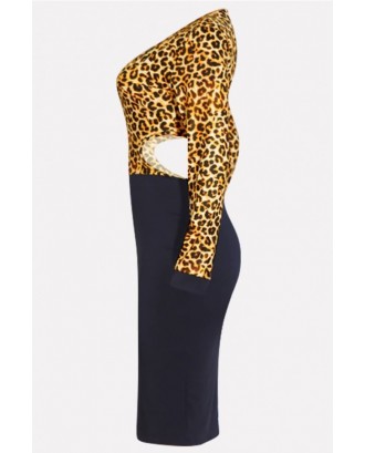 Black Leopard Cutout Long Sleeve Sexy Bodycon Dress