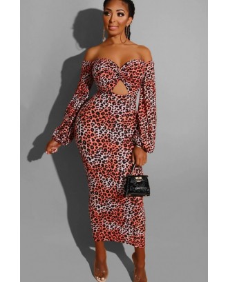 Red Leopard Cutout Sweetheart Neck Sexy Bodycon Dress