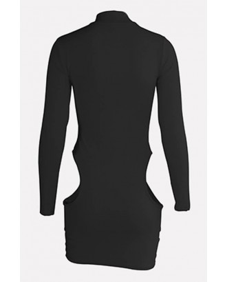 Black Cutout Mock Neck Long Sleeve Sexy Bodycon Mini Dress