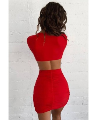 Red Twisted Cutout Long Sleeve Sexy Bodycon Mini Dress