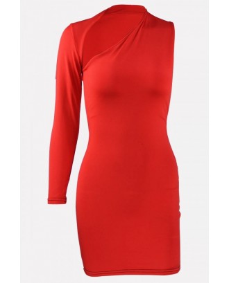 Red Cutout One Shoulder Sexy Bodycon Mini Dress