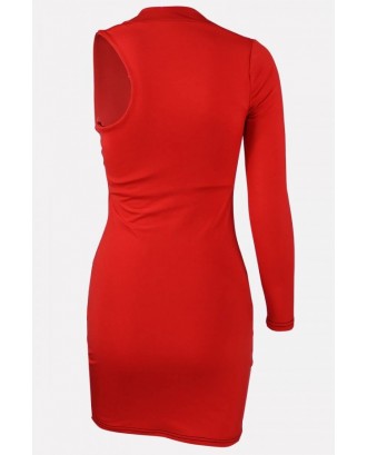 Red Cutout One Shoulder Sexy Bodycon Mini Dress