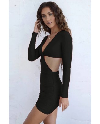 Black Twisted Cutout Long Sleeve Sexy Bodycon Mini Dress