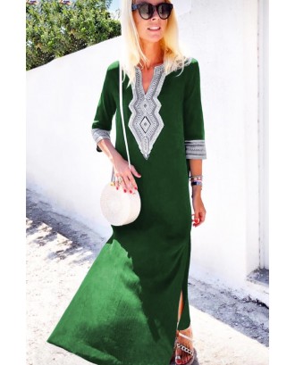 Green Casual Crochet Embroidered Slit Summer Dress