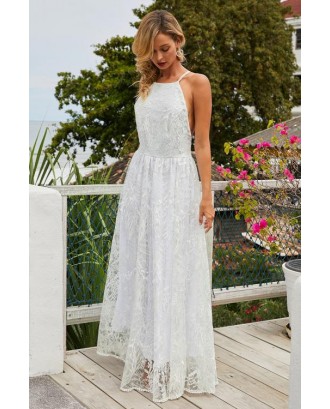 White Wedding Day Ball Party Lace Maxi Dress
