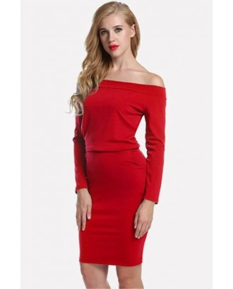 Red Off Shoulder Long Sleeve Sexy Bodycon Dress