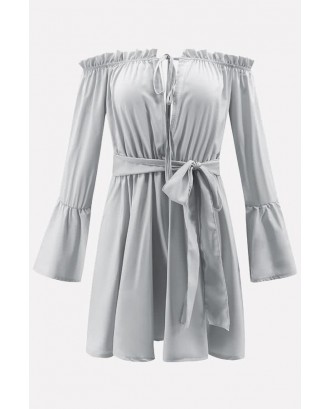 Gray Off Shoulder Tied Flare Sleeve Sexy Mini Dress