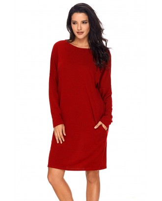 Red Pocketed Loose Fit Dress