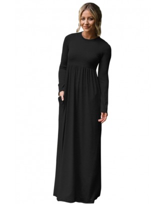 Black Long Sleeve High Waist Maxi Jersey Dress
