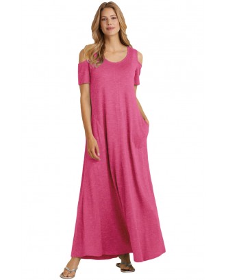 Rosy Cold Shoulder Pocket Style Maxi Dress