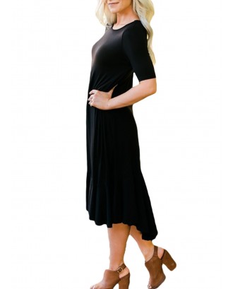 Black Flowy Ruffles Short Sleeve Casual Dress