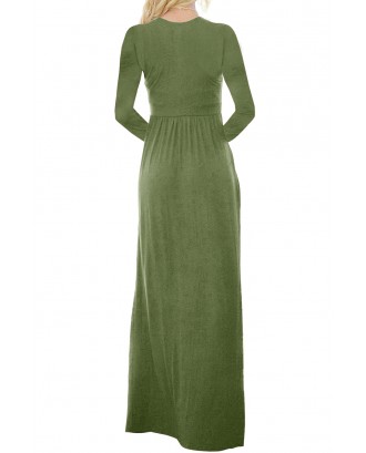 Army Green Long Sleeve Button Down Casual Maxi Dress