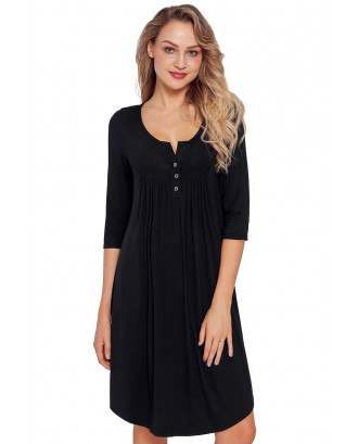 Black Quarter Sleeve Casual Tunic Dress