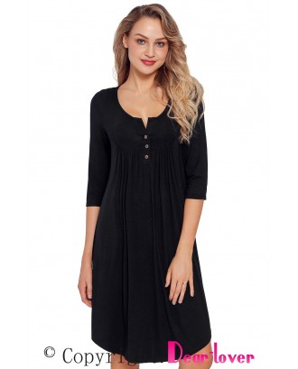 Black Quarter Sleeve Casual Tunic Dress