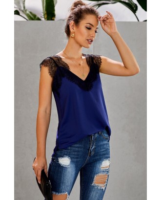 Blue One More Night Lace Cami Tank