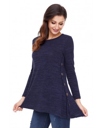 Navy Button Side Long Sleeve Swingy Tunic