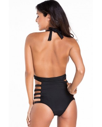 Black Halter Backless Sexy Monokini Swimsuit