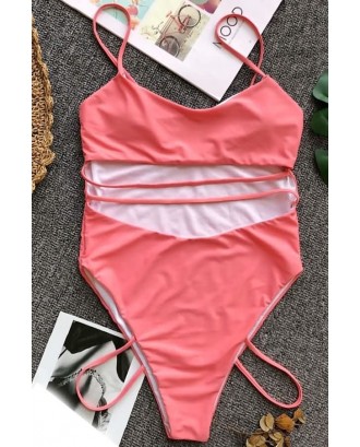 Pink Cutout Strappy Padded High Cut Cheeky Sexy Monokini Swimsuit