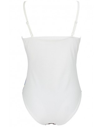 White Graphic Print Sexy One Piece Swimsuit