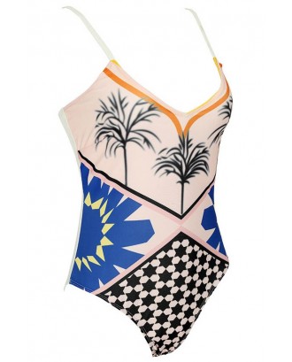 White Graphic Print Sexy One Piece Swimsuit