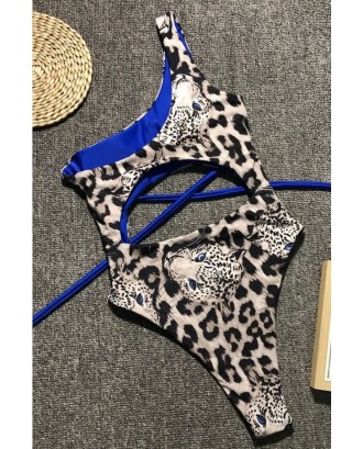 Leopard Cheetah Cutout One Shoulder High Cut Sexy Monokini Swimsuit