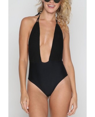 Black Halter Backless Padded Sexy Monokini Swimsuit