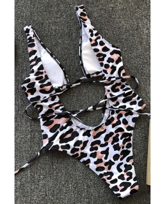 Leopard Strappy Plunging Padded High Cut Sexy Monokini