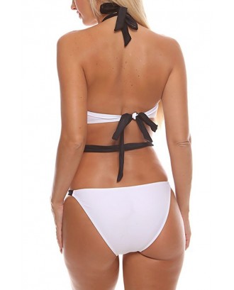 Black White Halter Polka Dot Zipper Monokini Swimsuit