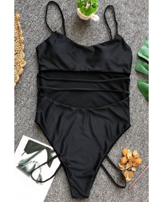 Black Cutout Strappy Padded High Cut Cheeky Sexy Monokini Swimsuit