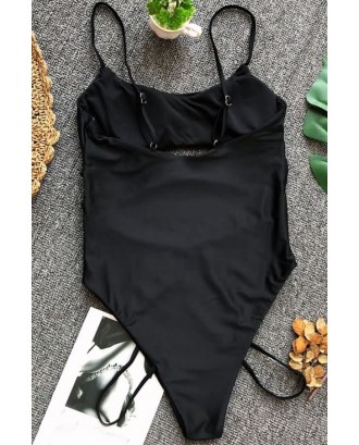 Black Cutout Strappy Padded High Cut Cheeky Sexy Monokini Swimsuit