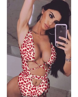 Leopard Strappy Plunging Padded High Cut Sexy Monokini