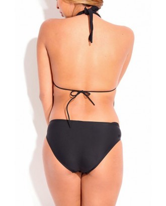 Black Halter Plunging V-neck Sexy Monokini Swimsuit