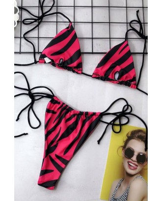 Hot-pink Zebra Print Triangle Thong Sexy Bikini