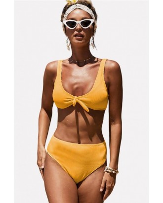 Yellow Knotted Ribbed Padded Sexy Bikini