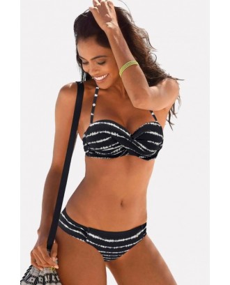 Black Stripe Print Halter Spaghetti Straps Sexy Bikini