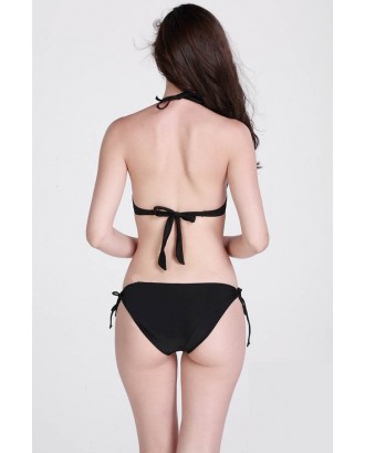 Flouncing Halter Style Side Tie Two Piece Swimsuit