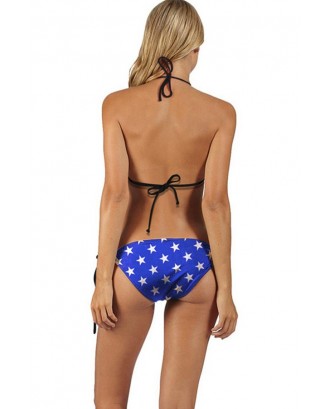 Blue American Flag Print Halter Bikini Swimsuit