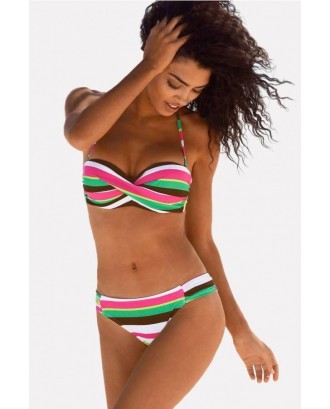 Light-green Stripe Print Halter Spaghetti Straps Sexy Bikini