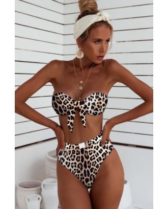 Leopard Knotted Buckle Bandeau High Waist Cheeky Sexy Bikini