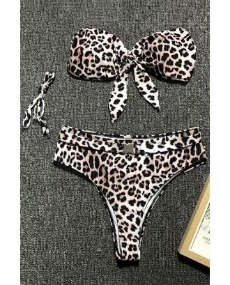 Leopard Knotted Buckle Bandeau High Waist Cheeky Sexy Bikini