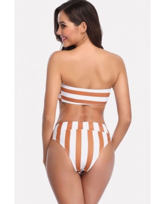 Camel Stripe Bandeau Padded Brazilian Bikini Swimsuit
