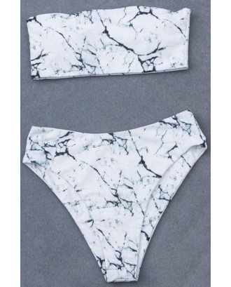 Marble Print Padded Bandeau High Waist Sexy Bikini