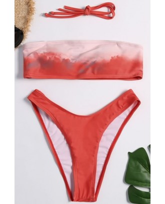 Red Ombre Bandeau High Cut Thong Sexy Bikini